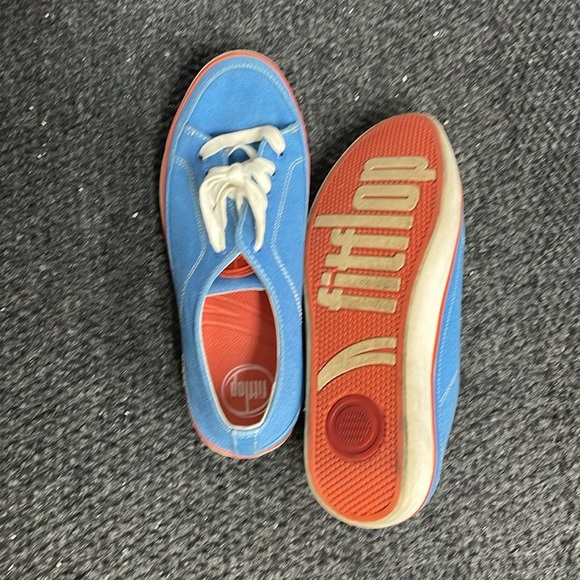 Fitflop Casual Sneaker In Blue Canvas Women's 7 Orange Comfy Walking - Picture 5 of 5